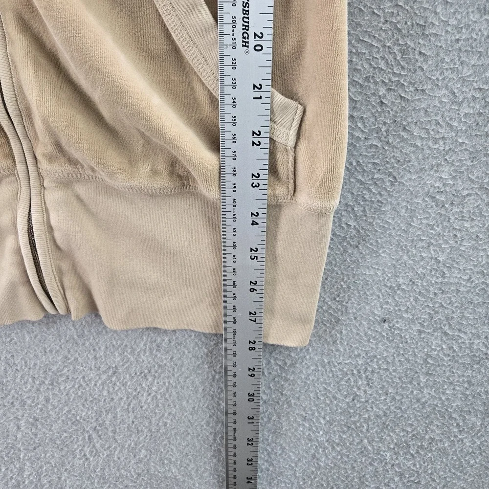 Juicy Couture Women Hoodie S Brown Velour Ruching‎ Zipper Long Sleeve
